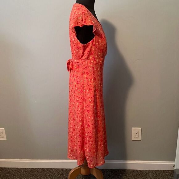 Ombre Womens Floral Ruffle Surplice Shift Midi Dress Orange Size 10 - Picture 2 of 8